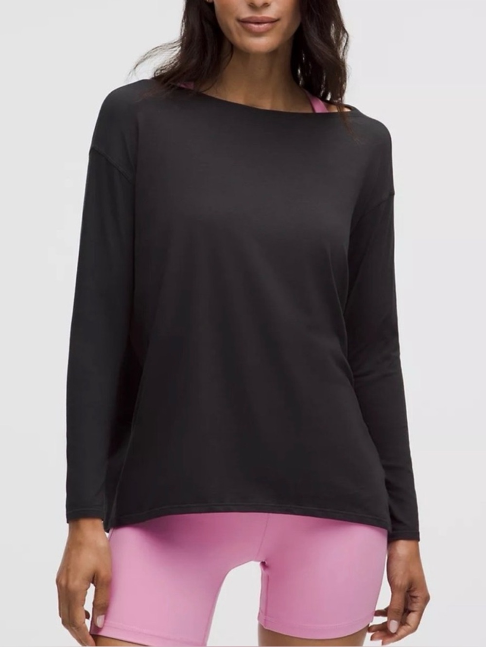 Lululemon Back In Action Organic Cotton Long-Sleeve Shirt in Black‎ size 4